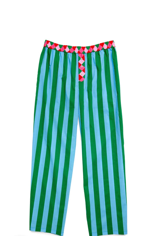 Festive Stripe Boxer Pajama Pants- Green