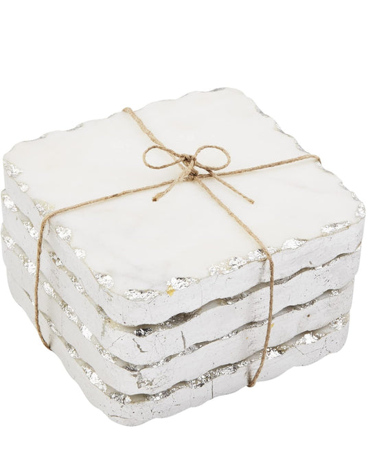 Silver Square Marble Coaster Set