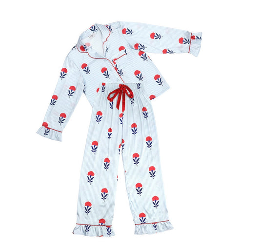 Red White & Blue Floral Capri PJ Set