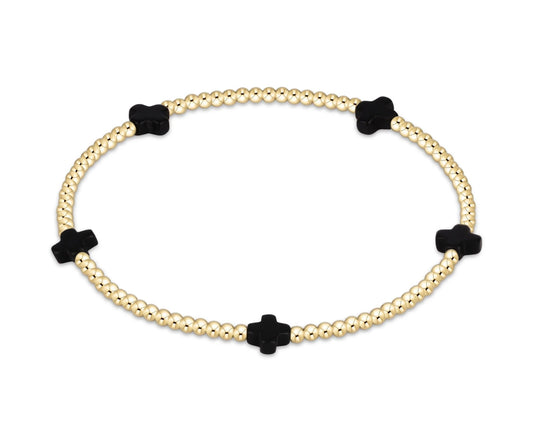 Signature Cross Small Gold Pattern 2mm Bead Bracelet- Onyx