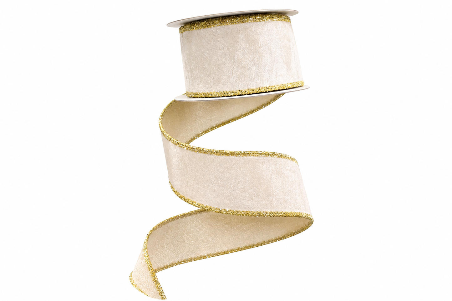Velvet Metallic Dupion DBL Fused Tinsel Edge White Ribbon