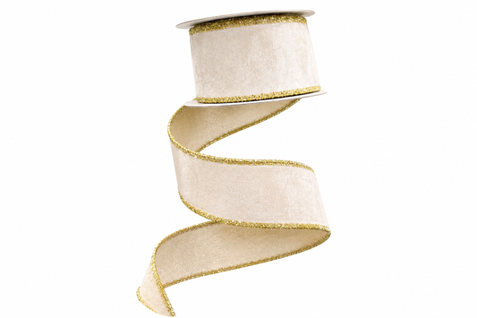 Velvet Metallic Dupion DBL Fused Tinsel Edge White Ribbon