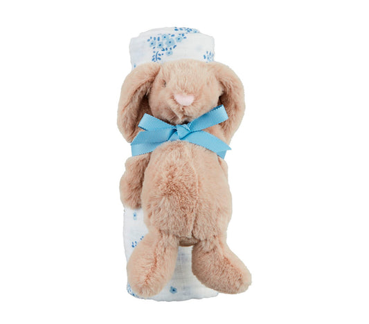 Floral Swaddle & Bunny Rattle Set