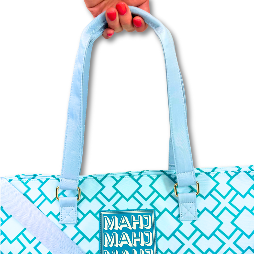 Premium Mahjong Tote Bag | Zipper, Perfect Width and Height | Carry All your Mah Jongg Accessories: Stripes- Green & Blue Tote Bag