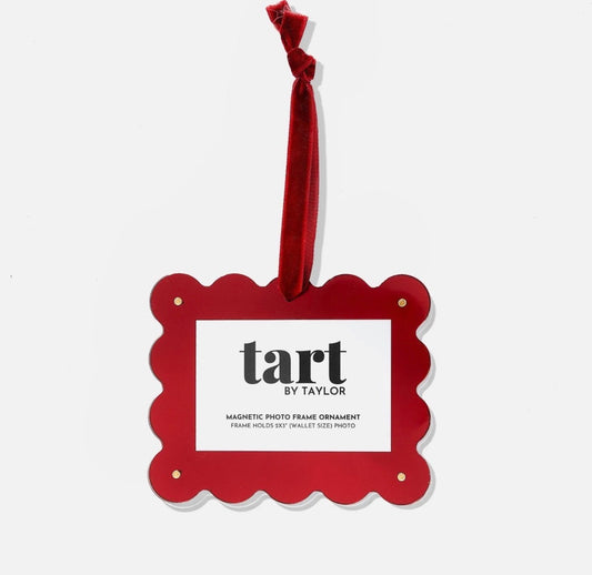 Scalloped Frame Ornament - Red Chrome