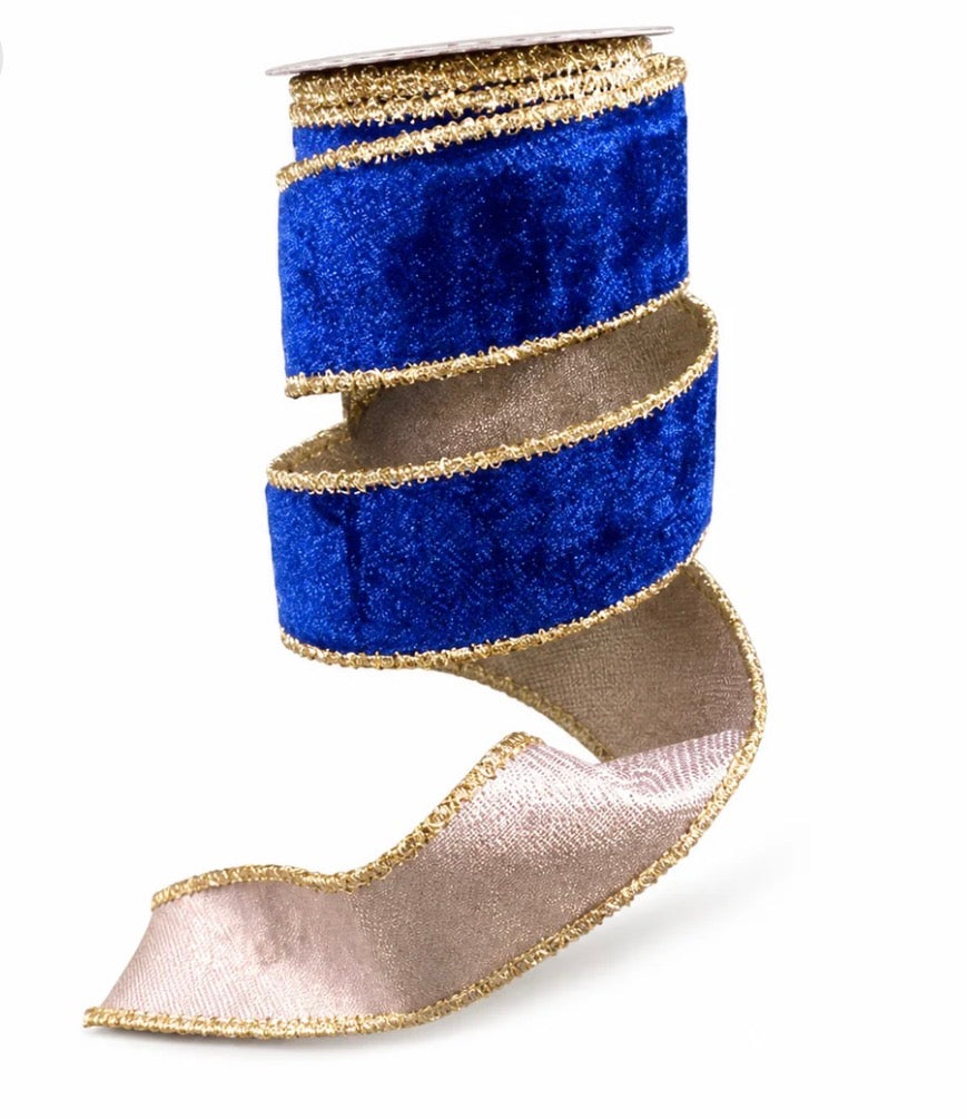 Velvet Metallic Dupion DBL Fused Tinsel Edge Blue Ribbon
