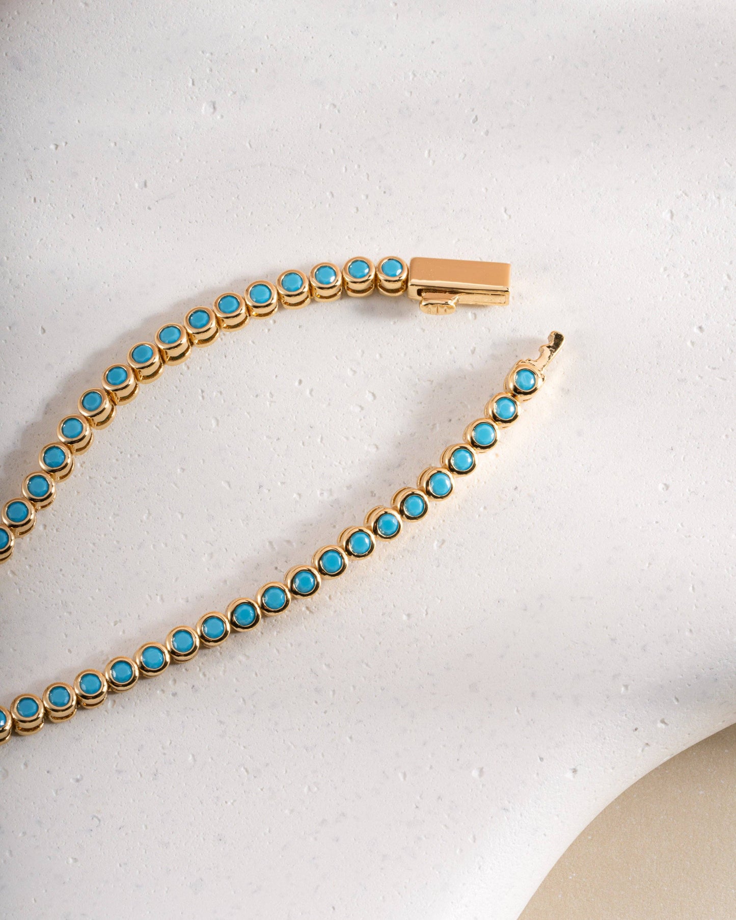 Round Turquoise Tennis Necklace: Gold / 16"