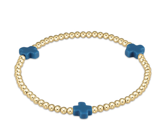 Egirl Signature Cross Gold 3mm Bead Bracelet- Cobalt