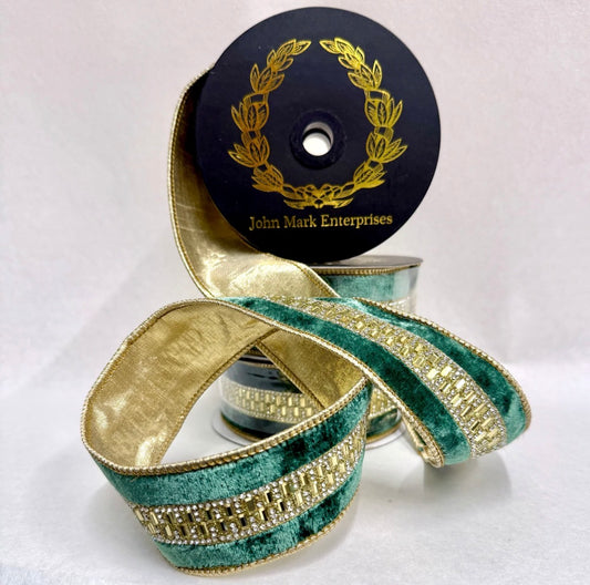 Green Velvet Jeweled Center Trim DBL Fused