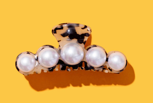Claw Hair Clip - Pearl & Blonde Tortoise