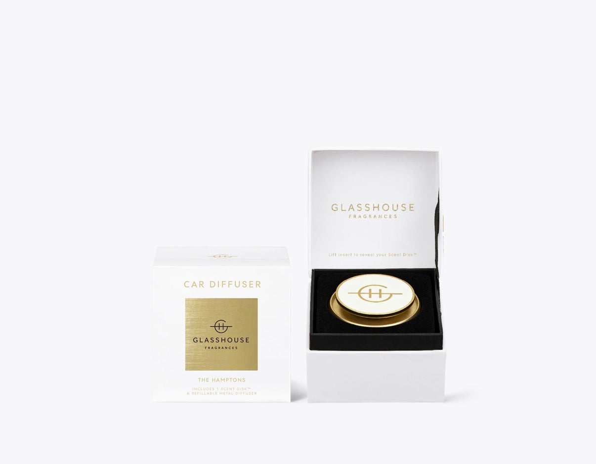 Gold Car Refillable Car Diffuser- The Hamptons- Glasshouse Fragrances