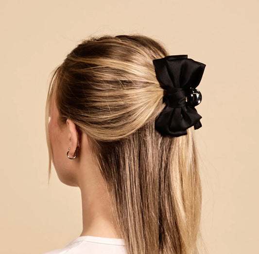 Black Mini Satin Bow Claw Clip