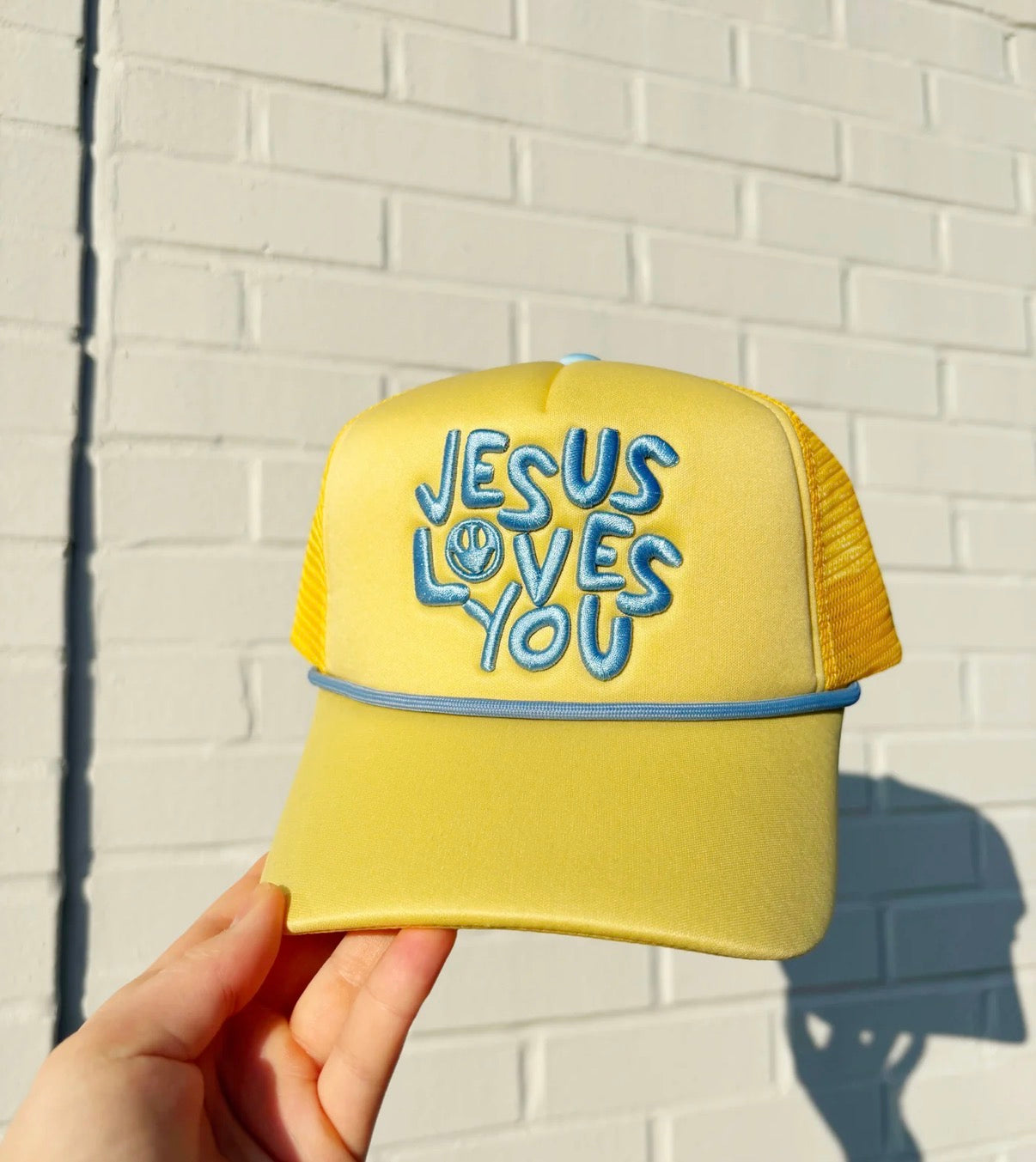 YELLOW JESUS LOVES YOU SMILEY HAT