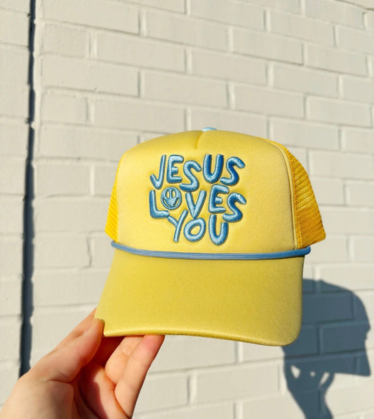 YELLOW JESUS LOVES YOU SMILEY HAT