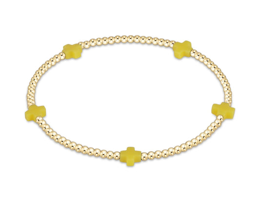 Signature Cross Small Gold Pattern 2mm Bead Bracelet- Canary