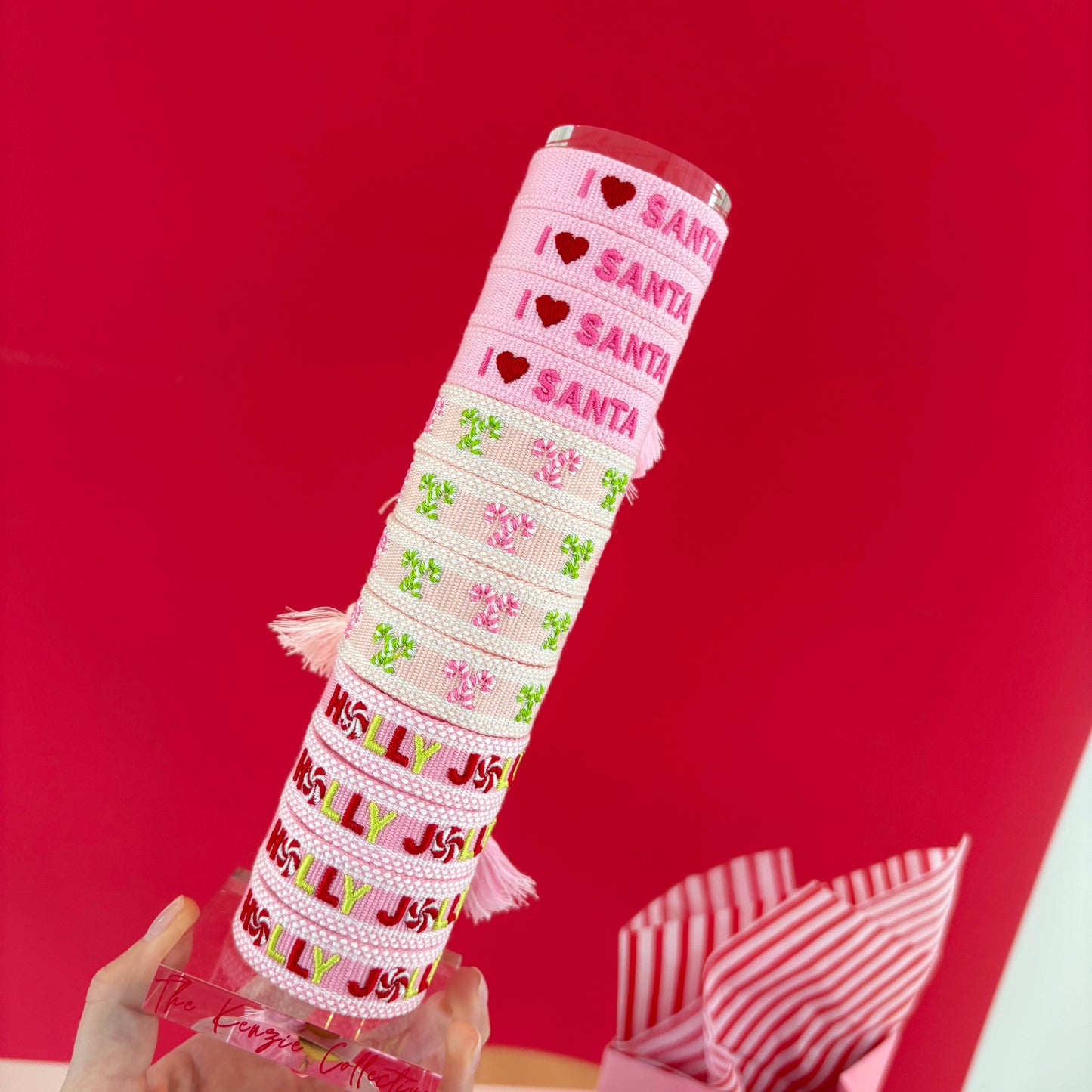 Holly Jolly NEW MINI SIZE kids embroidered tassel bracelet