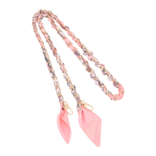 Gold Phone Chain with Scarf Light Pink - Long: Light Pink