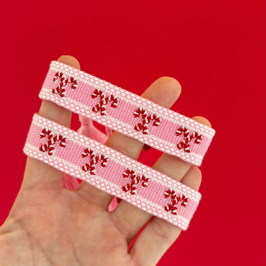 Candy cane lane embroidered tassel bracelet