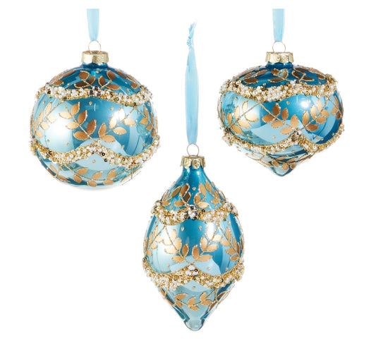 Gold Leaf Wrapped Blue Iridescent Ornament