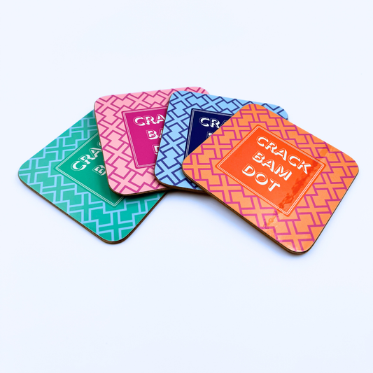 Mahjong Coasters, 4 Set  | Gift or Prize | Green, Pink, Blue, Orange