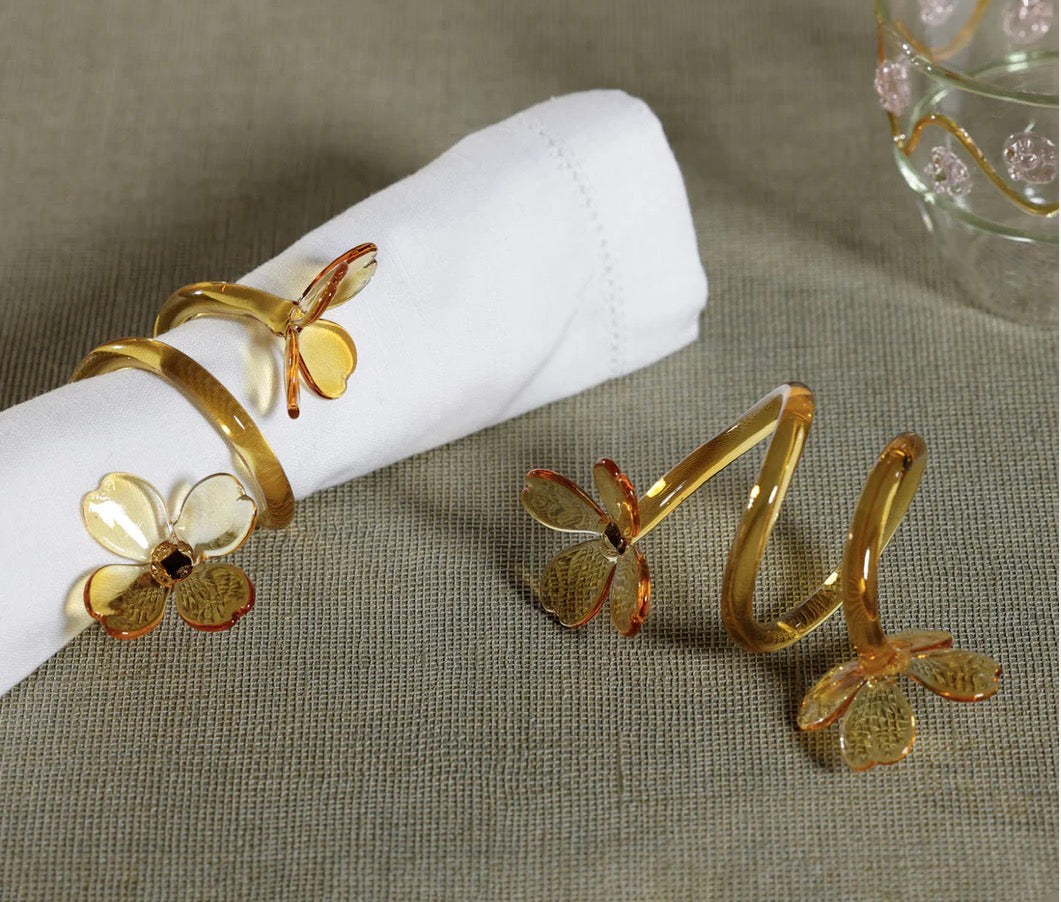 Glass Flower Napkin Rings- Set of 4