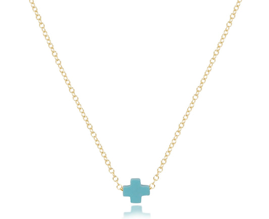 16” Necklace Gold Signature Cross- Turquoise