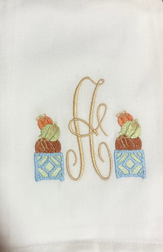 Fall Topiary Initial Tea Towel