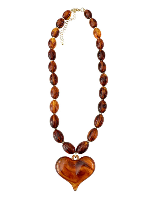 Roxie Tortoise Beaded Necklace with Heart Charm