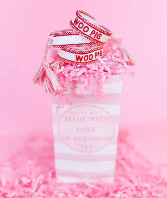 Woo Pig embroidered tassel bracelet