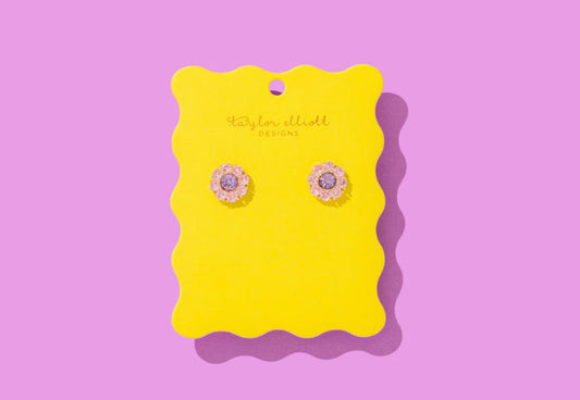 Stud Earrings - Flowers w/ Purple Gems - Caroline
