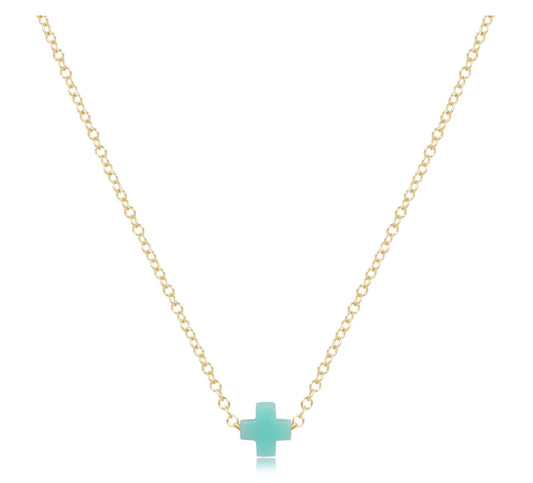 16” Necklace Gold Signature Cross- Small Mint