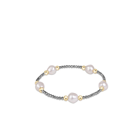 EXTENDS PURPOSE ADMIRE PEARL 8MM SILVER FACETED HEMATITE BRACELET