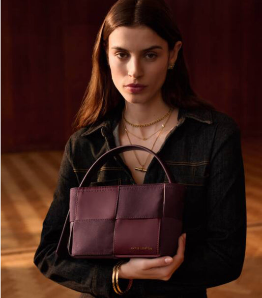 Taya Woven Top Handle Bag- Cherry