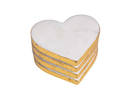 White Marble Heart Coaster Set