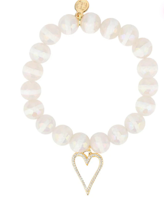 White Capiz Heart Beaded Bracelet