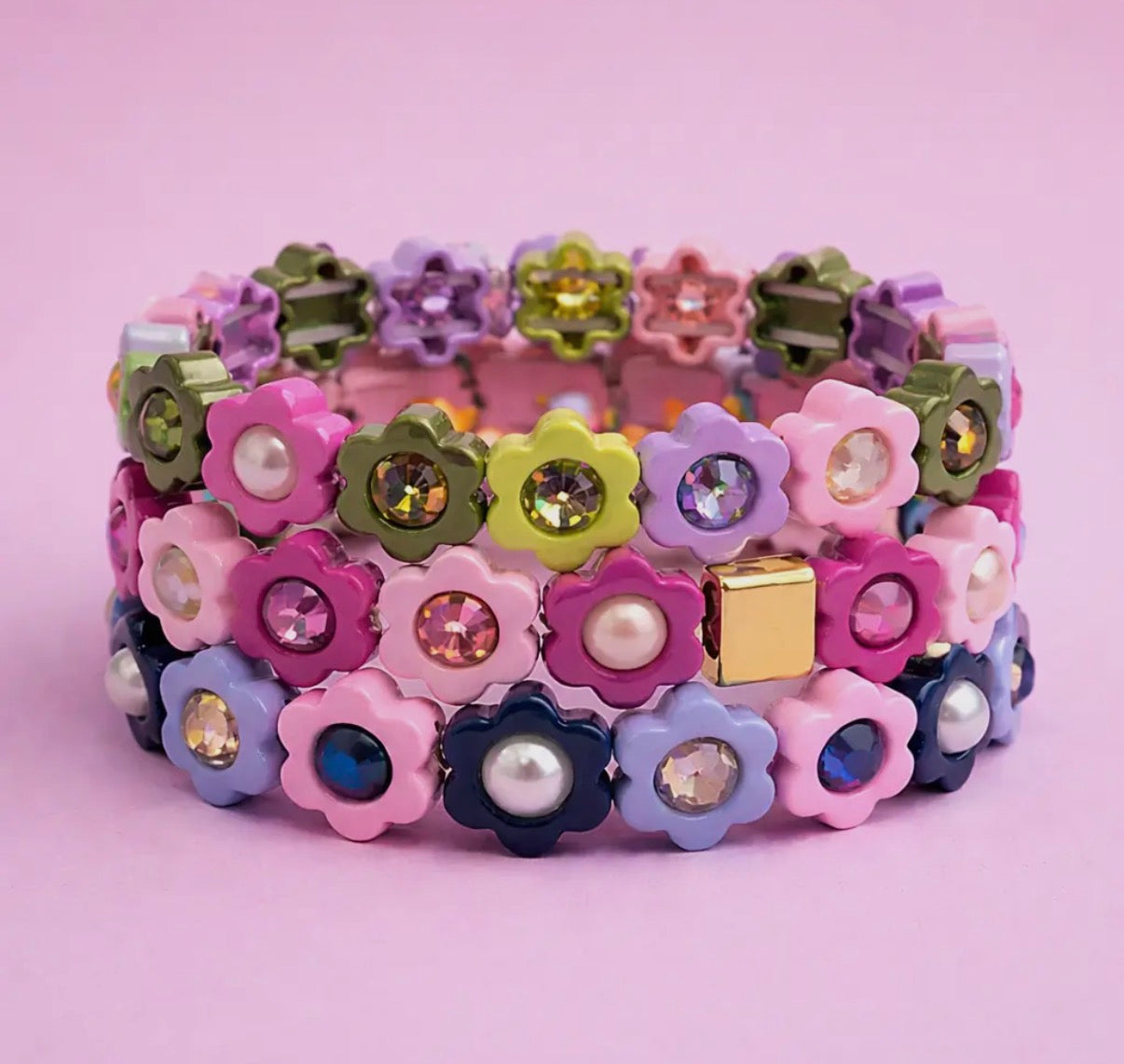 Floral Enamel Stretch Bracelet - Daisy