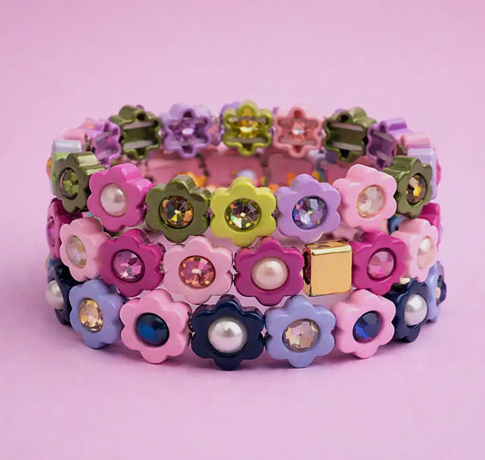 Floral Enamel Stretch Bracelet - Daisy