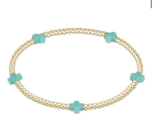 egirl Signature Cross Small Gold Pattern 2mm Bead Bracelet - Mint