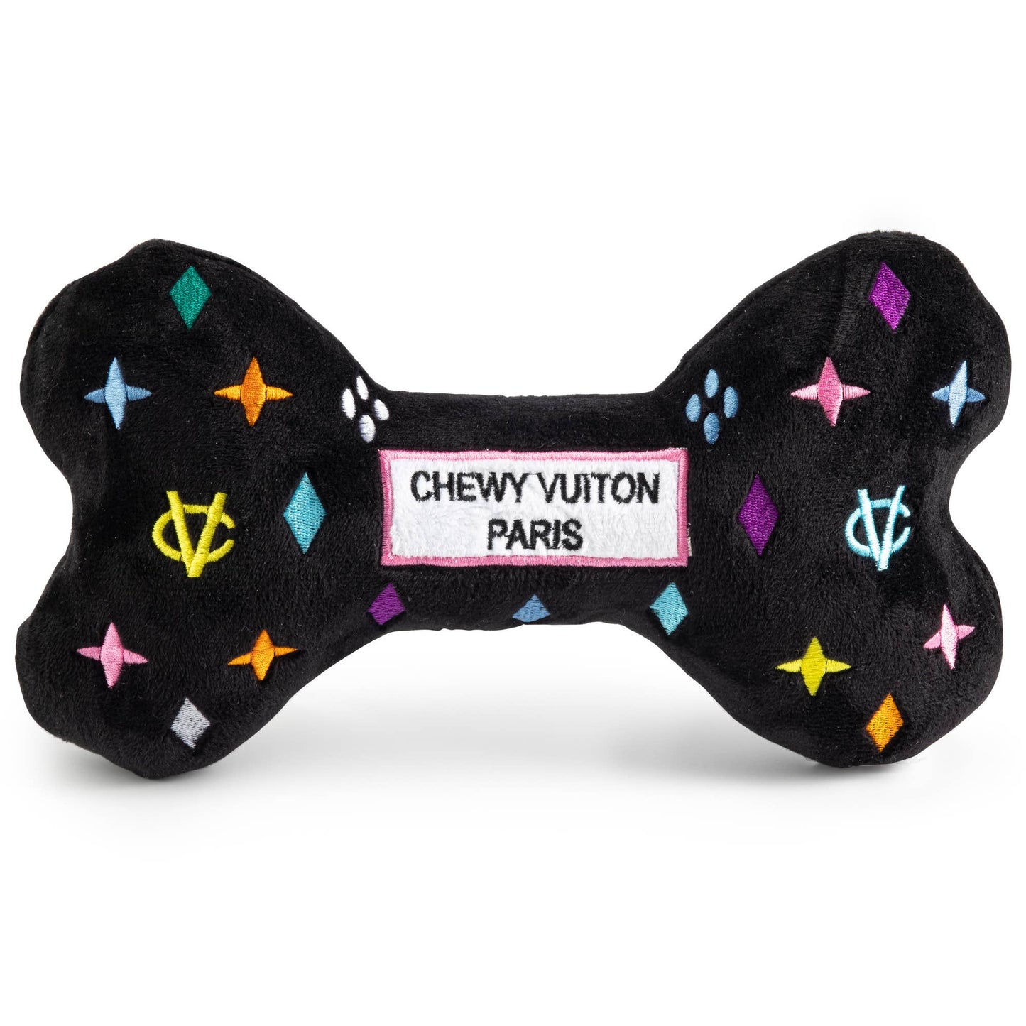 Black Monogram Chewy Vuiton Bone Squeaker Dog Toy: Large