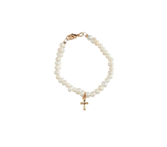 Boxed Cross and Pearl Girls Bracelet