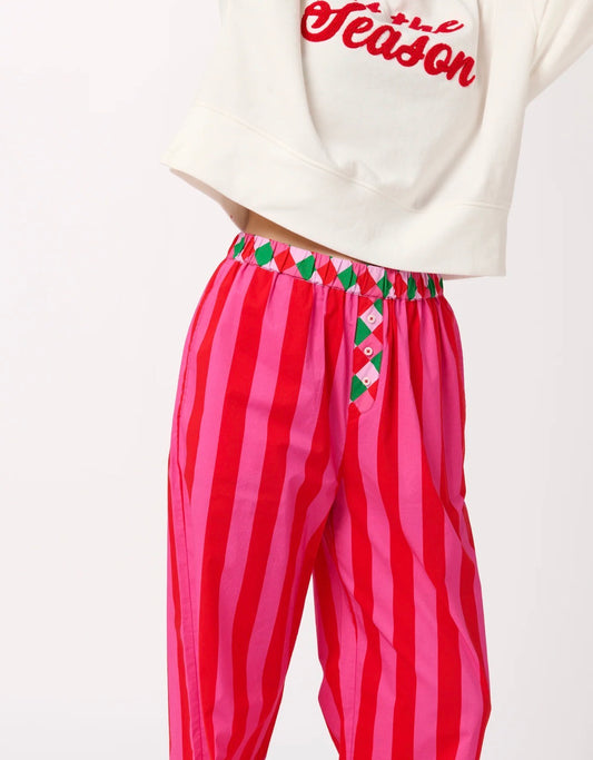 Festive Stripe Boxer Pajama Pants- Red