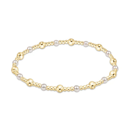 Classic Gold Sincerity Pattern 4mm Bead Bracelet- Pearl