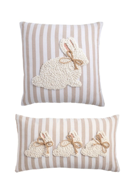 Tan Stripe Embroidered Easter Bunny Pillows