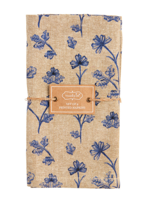 Blue Floral Cloth Napkins