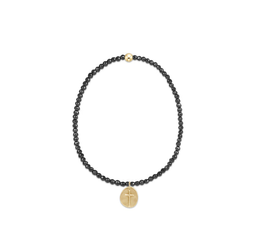 Faceted Hematite 2mm Bead Bracelet - Inspire Small Gold Charm