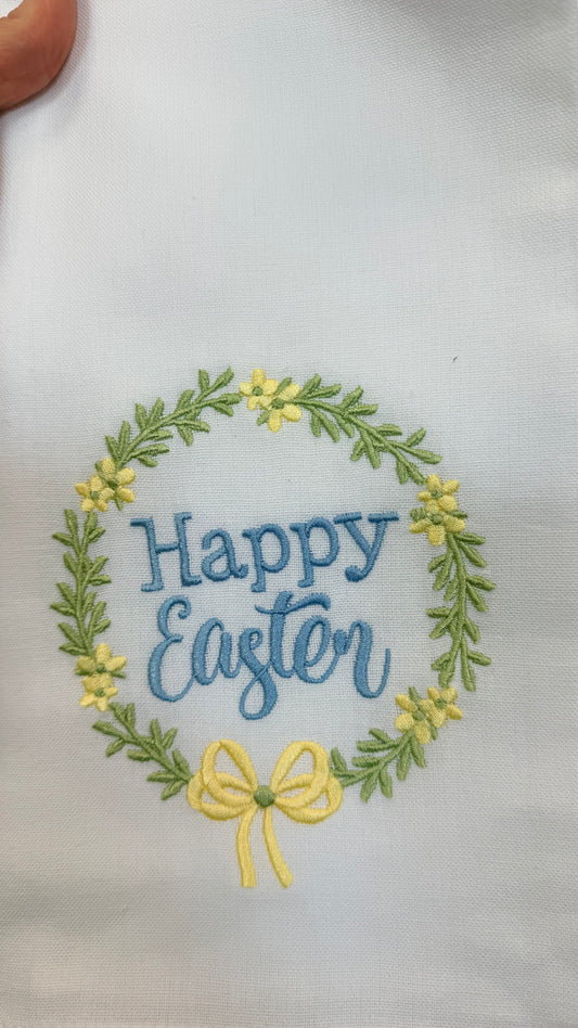 Wreath Happy Easter Tea Towel