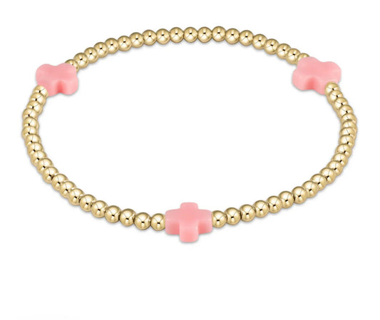 egirl Signature Cross Small Gold Pattern 3mm Bead Bracelet - Pink
