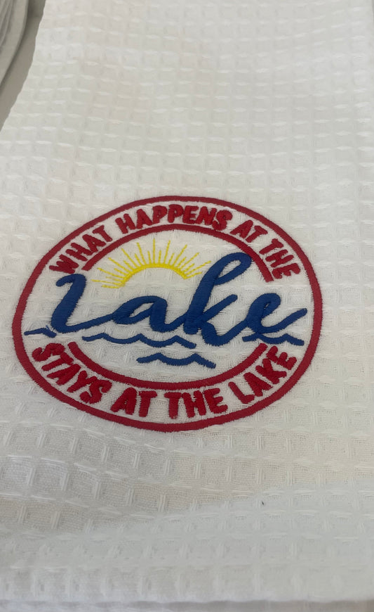 What Happens at the Lake Tea Towel