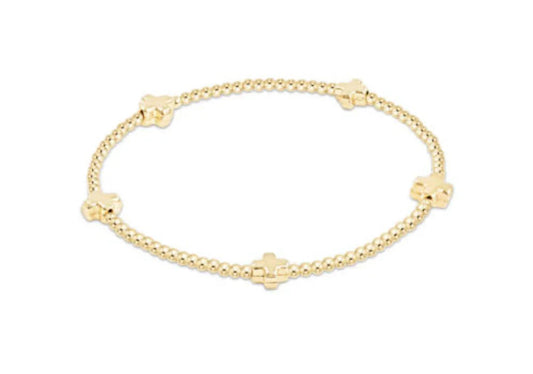 SIGNATURE CROSS GOLD PATTERN 2MM BEAD BRACELET - GOLD