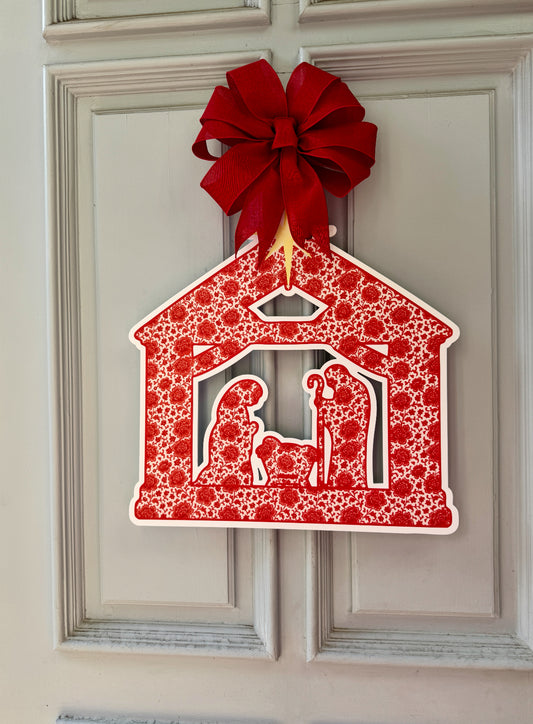 Red Nativity Door Hanger
